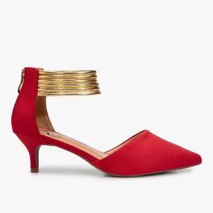 Trary Elegant Red Heels with Gold Strap